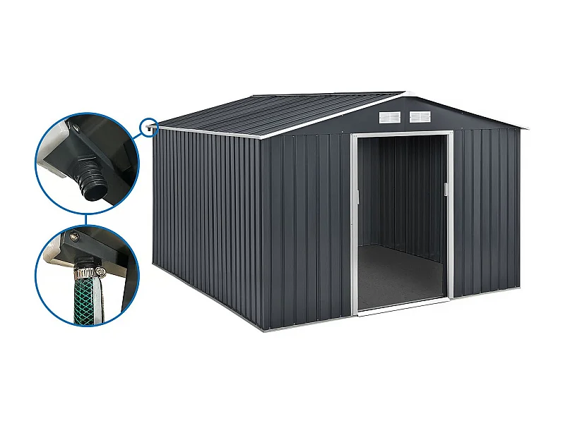 Abri de jardin métal - "Vegas"- 15 m² avec gouttière - Gris