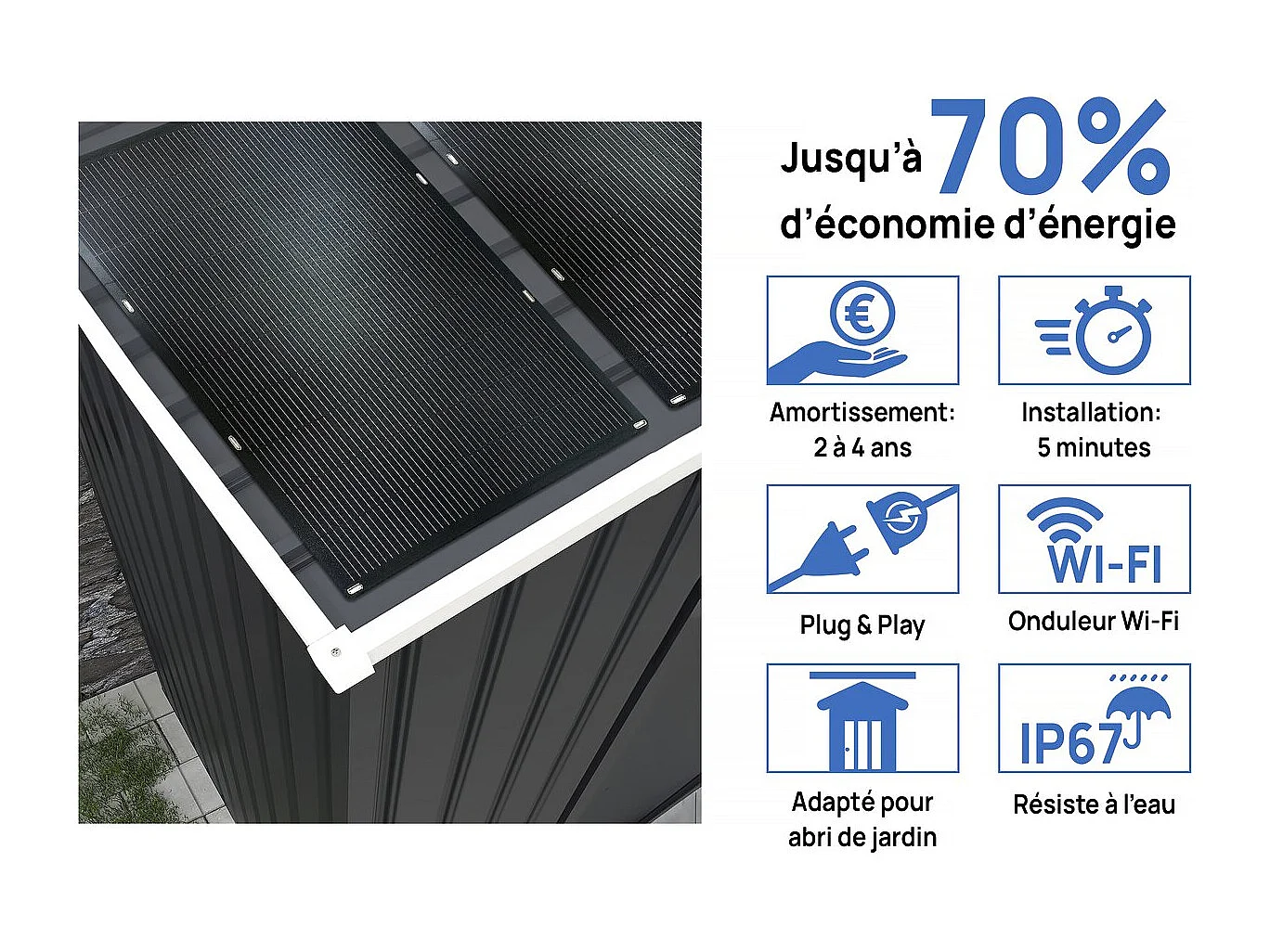 Abri de jardin métal - "Vegas"- 15 m² avec panneaux solaires - Gris