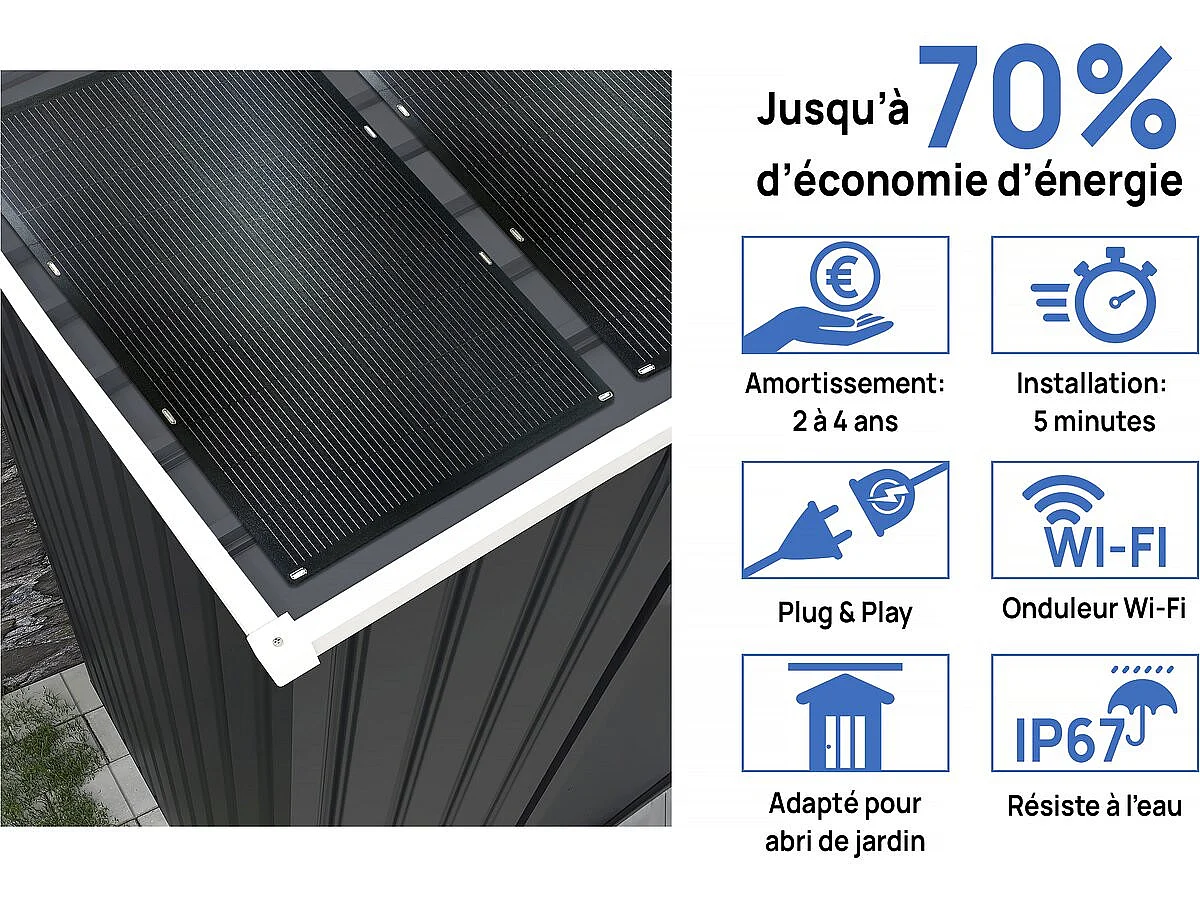 Abri de jardin métal - "Vegas"- 15 m² avec panneaux solaires - Gris