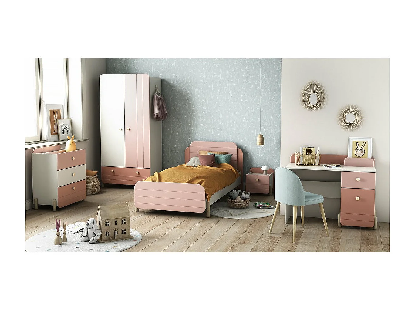 Cómoda infantil "Jade" - 3 cajones - Rosa - Madera resistente - Diseño refinado