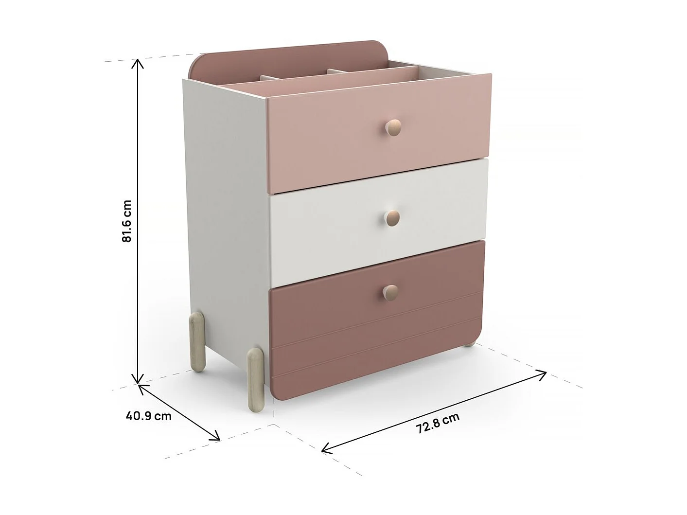 Cómoda infantil "Jade" - 3 cajones - Rosa - Madera resistente - Diseño refinado