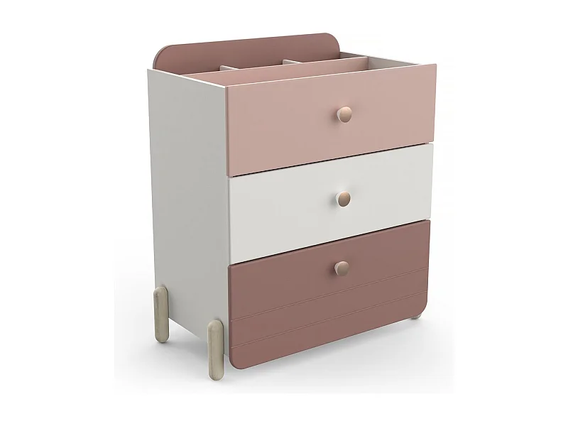Cómoda infantil "Jade" - 3 cajones - Rosa - Madera resistente - Diseño refinado