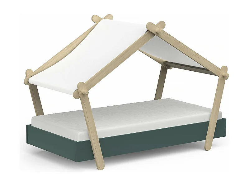 Lit cabane surélevé enfant " Lodge " - 70 x 140 cm - Vert
