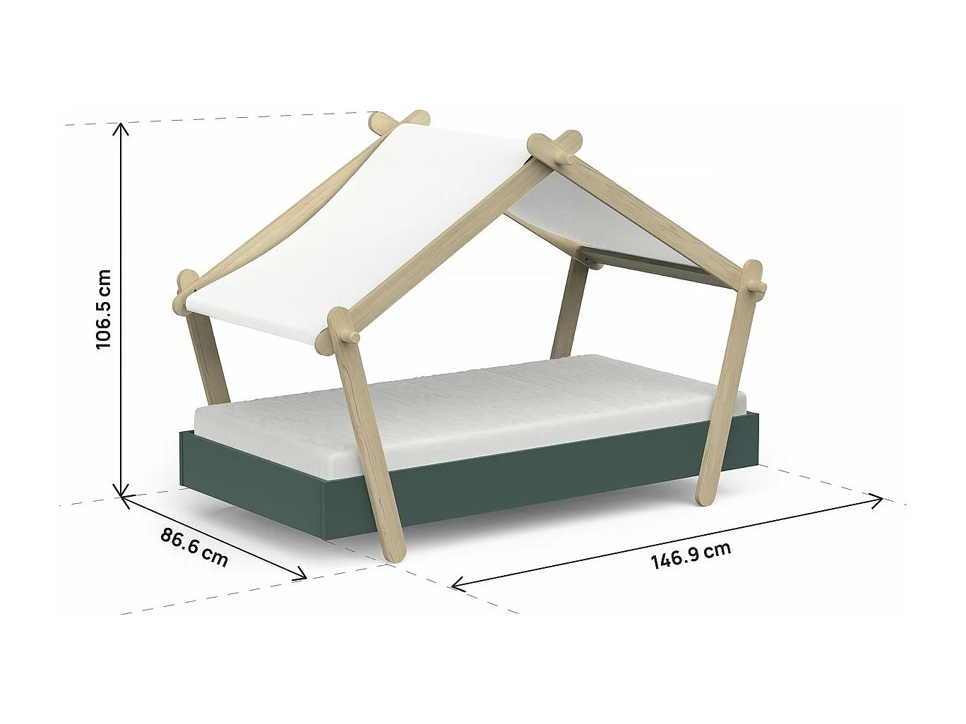 Lit cabane surélevé enfant " Lodge " - 70 x 140 cm - Vert