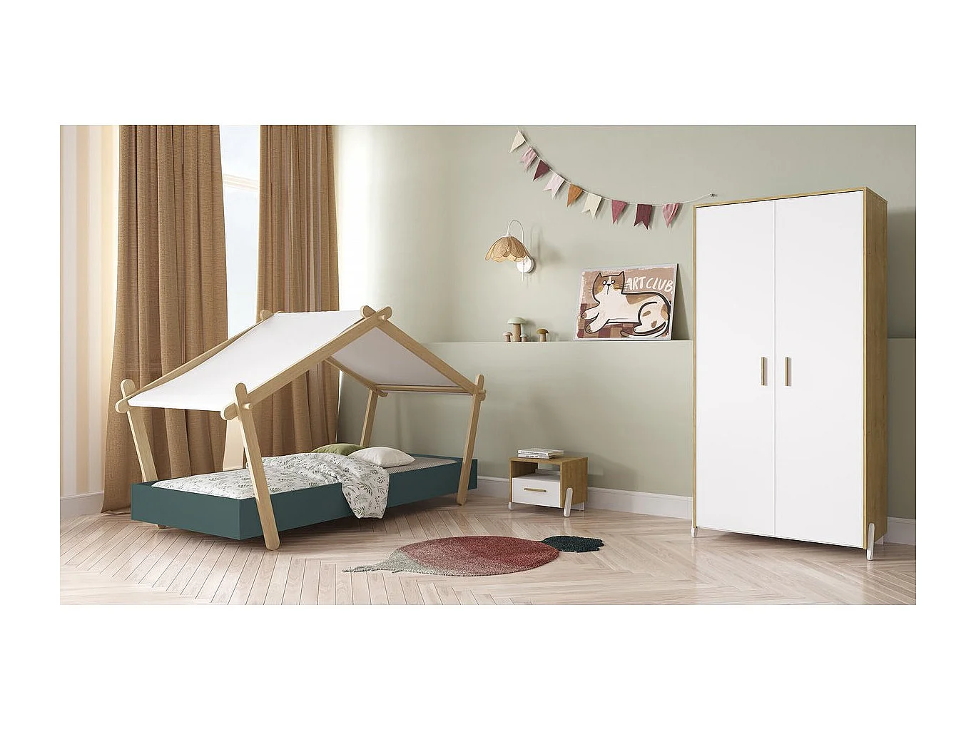 Cama infantil elevada "Lodge" - 70 x 140 cm - Verde