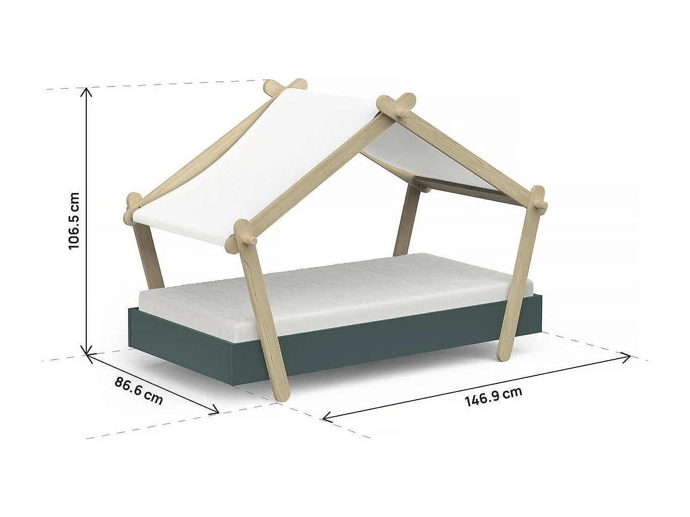 Cama infantil elevada "Lodge" - 70 x 140 cm - Verde