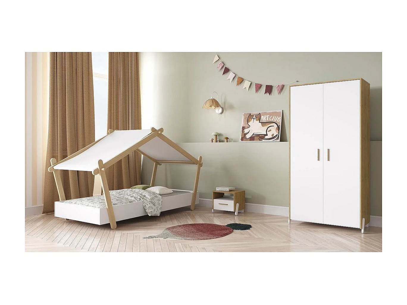 Cama infantil elevada "Lodge" - 70 x 140 cm - Blanco mate