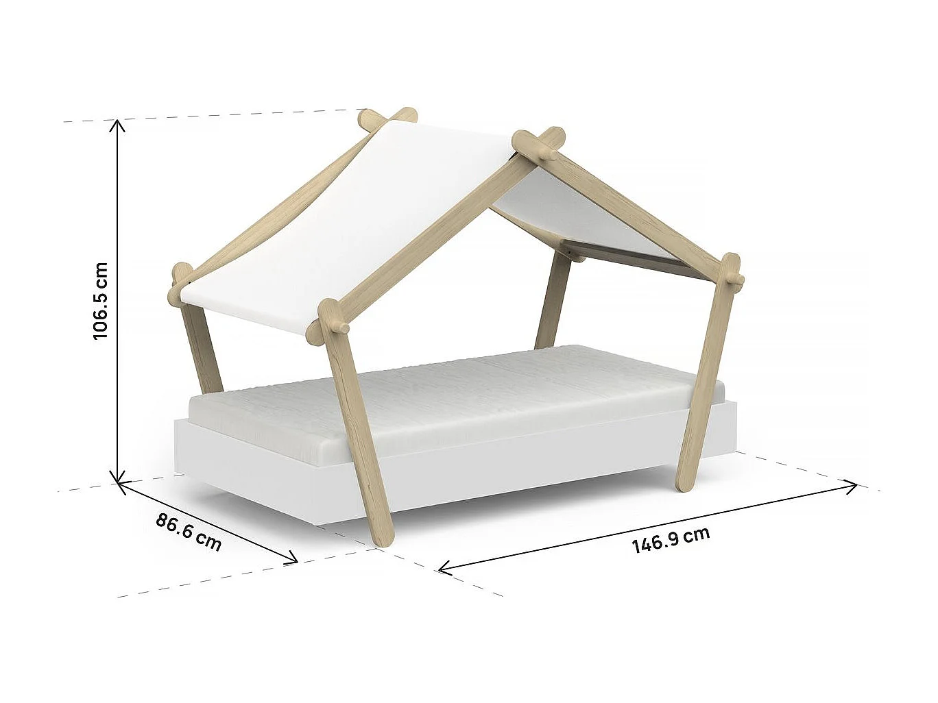 Cama infantil elevada "Lodge" - 70 x 140 cm - Blanco mate