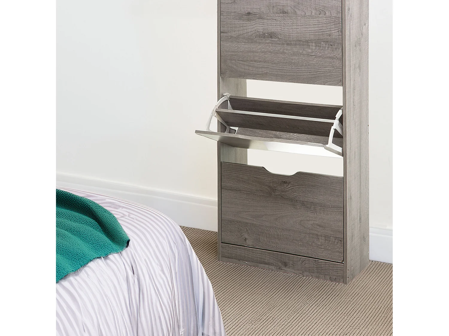 WELL HOME - Rangement chaussures 3 tiroirs en bois gris