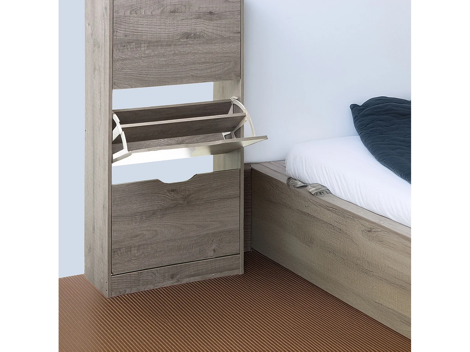 WELL HOME - Rangement chaussures 3 tiroirs en bois gris