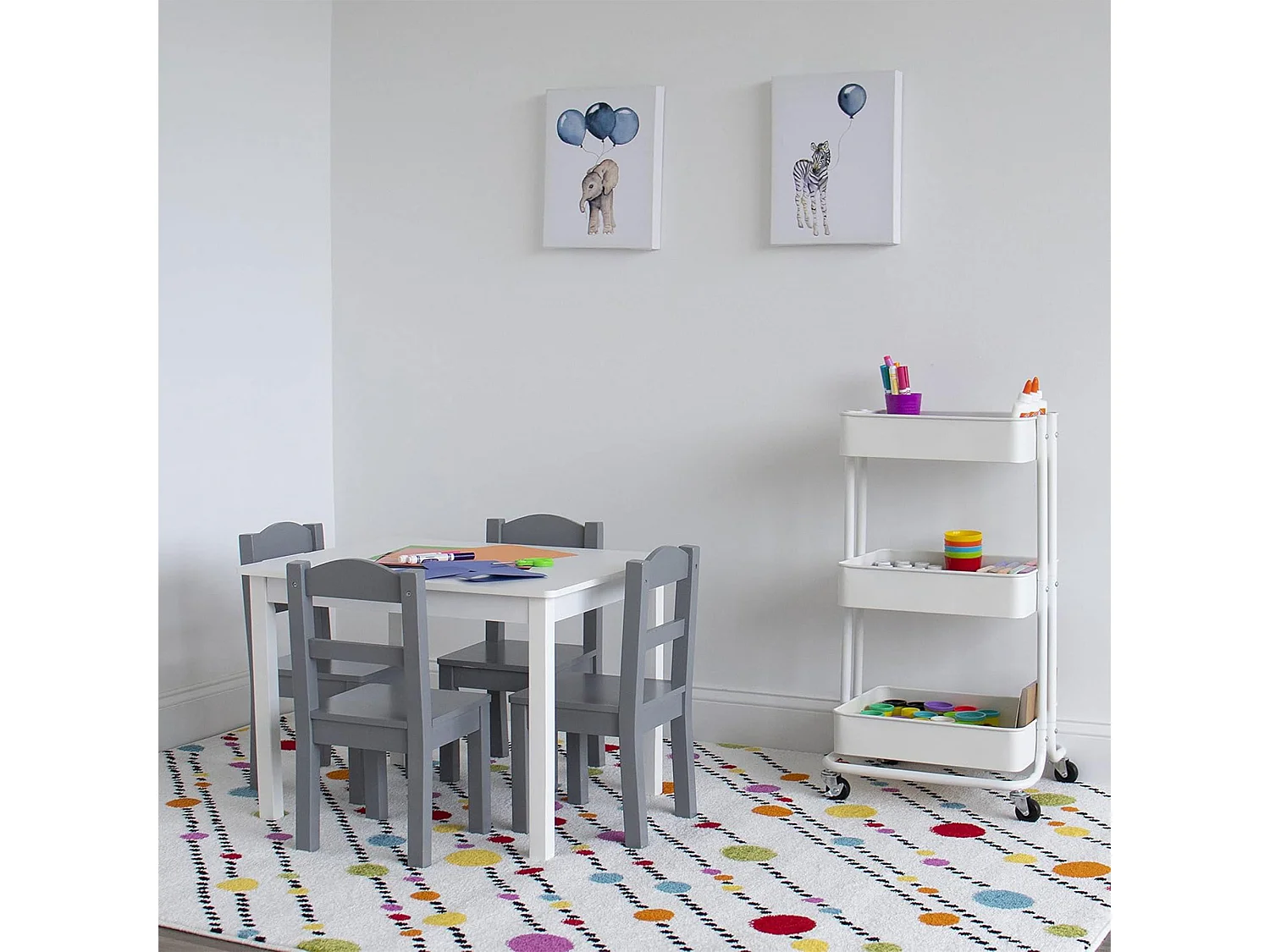 Chariot de cuisine en fer blanc avec roulettes et 3 tiroirs Well Home