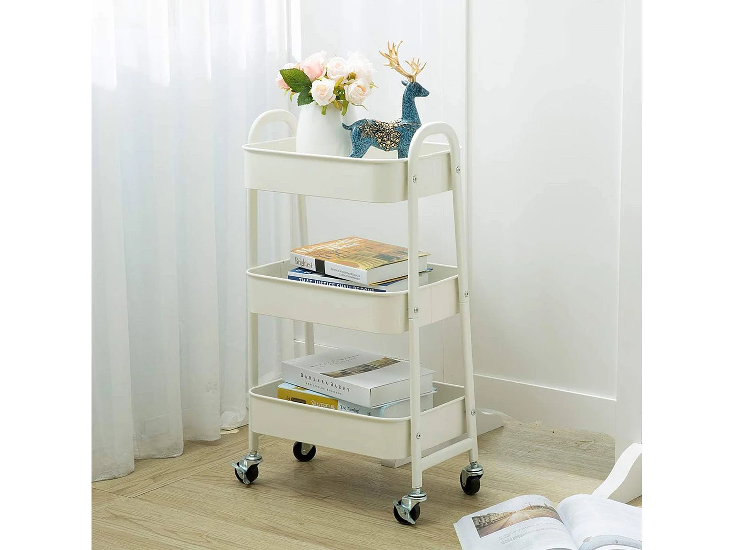 Chariot de cuisine Well Home blanc avec 3 paniers et roulettes H.79,5cm