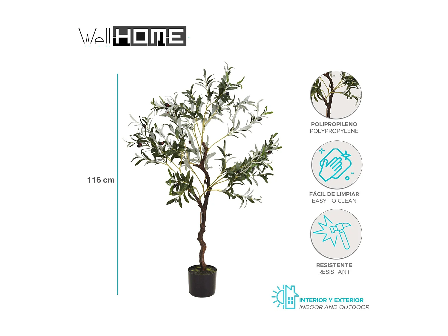 Well Home Olivier artificiel en pot noir H.116cm