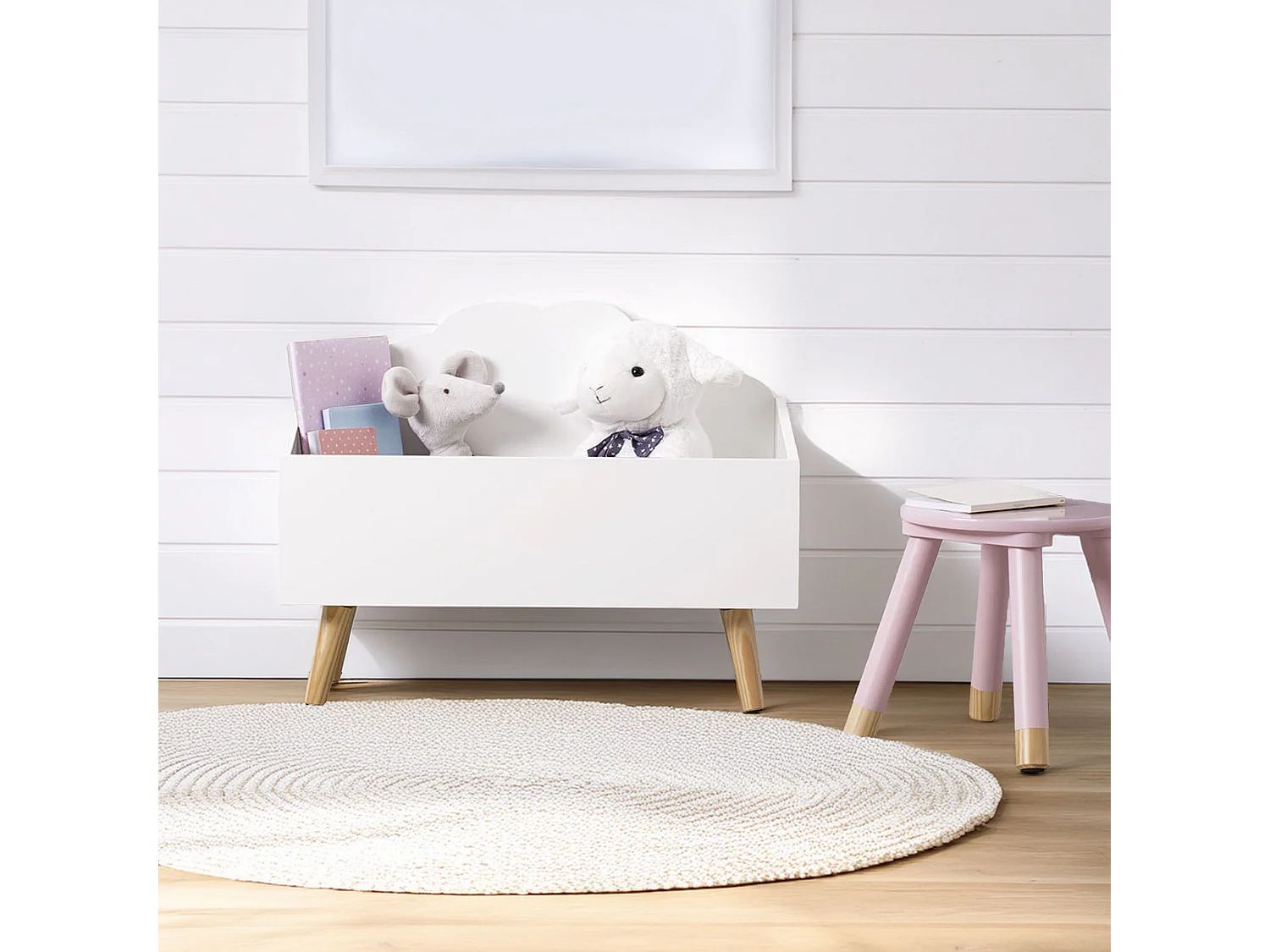 WELL HOME - Malle enfant ''nuage'' blanche parfaite pour organiser les jouets 58 x 28 x 45,5 cm