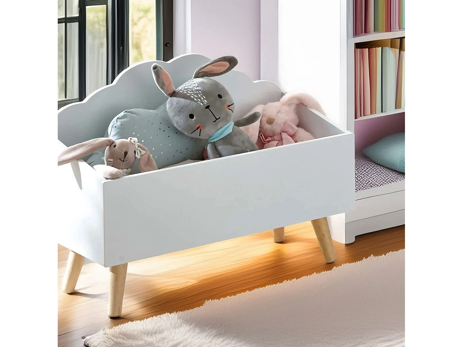 WELL HOME - Malle enfant ''nuage'' blanche parfaite pour organiser les jouets 58 x 28 x 45,5 cm