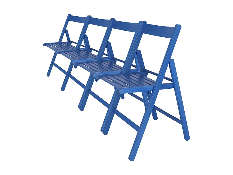 WELL HOME FURNITURE & DECORATION - Pack 4 Chaises BAS en hêtre finition bleue