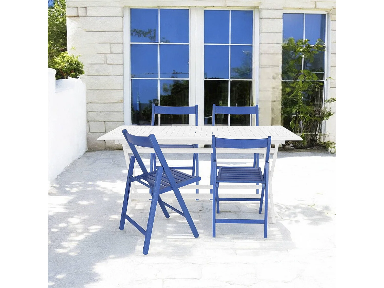 WELL HOME FURNITURE & DECORATION - Pack 4 Chaises BAS en hêtre finition bleue