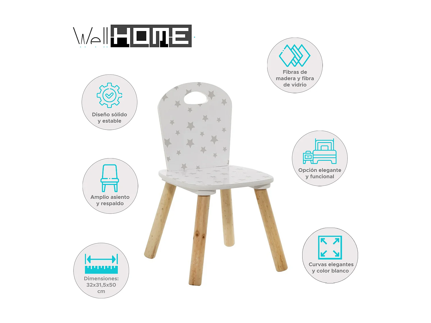 WELL HOME - Chaise enfant "Dulzura" avec imprimés 32x31,5x50cm