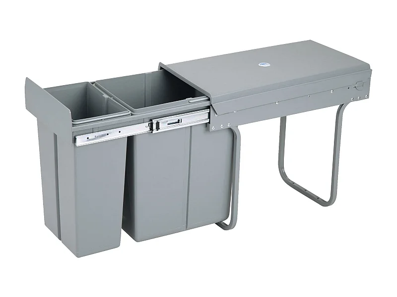 Conteneur de tri pour meuble de cuisine, poubelles sous évier 8L+5L, fixation par le bas et extraction manuelle, poubelles amovibles, avec couvercle