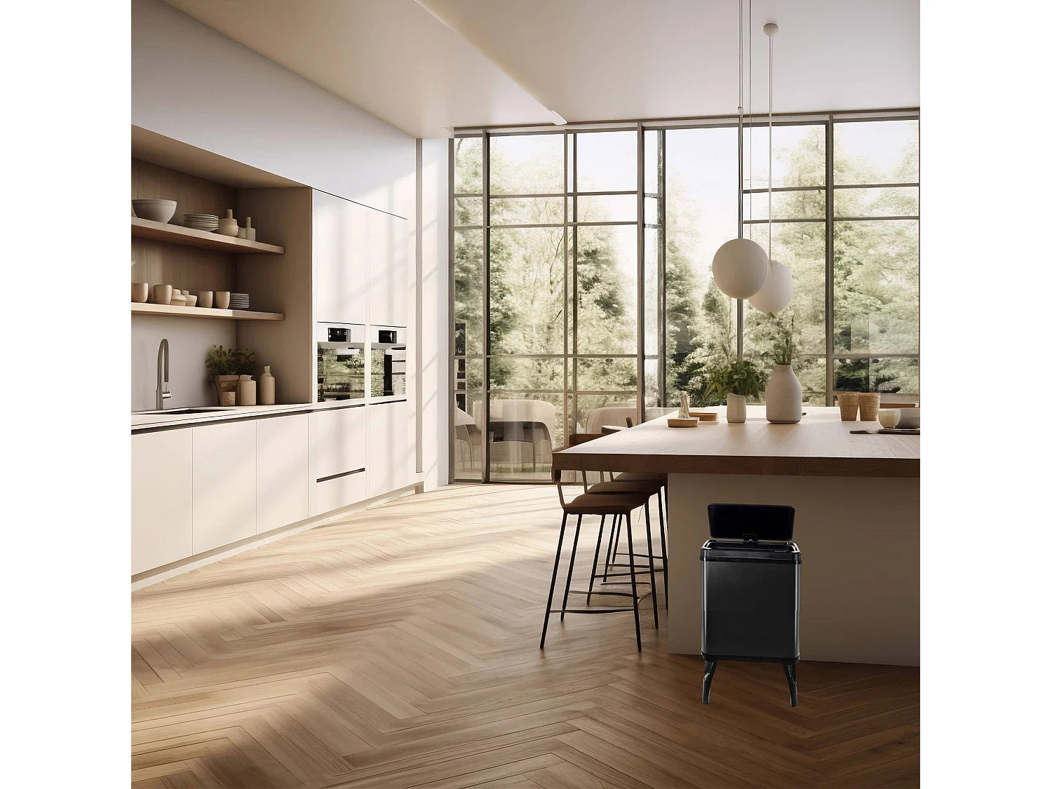 WELL HOME - Poubelle de Recyclage Intelligente à Ouverture Automatique et Contact Manuel 15L+15L 35,5x26x60cm Couleur Noir