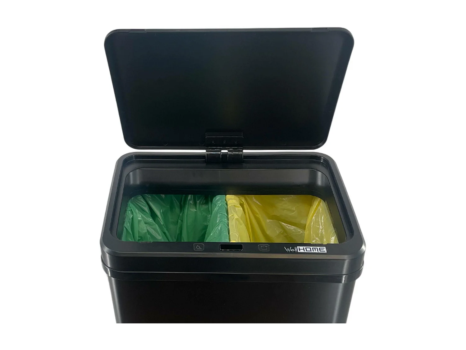 WELL HOME - Poubelle de Recyclage Intelligente à Ouverture Automatique et Contact Manuel 15L+15L 35,5x26x60cm Couleur Noir