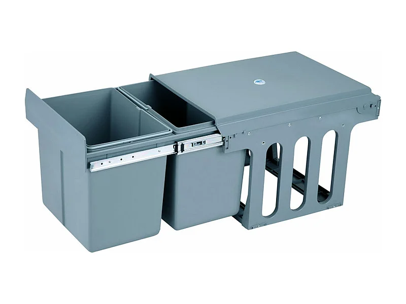 Conteneur de tri pour meuble de cuisine, 2 poubelles sous évier 8L, fixation par le bas et extraction manuelle, poubelles amovibles, avec couvercle