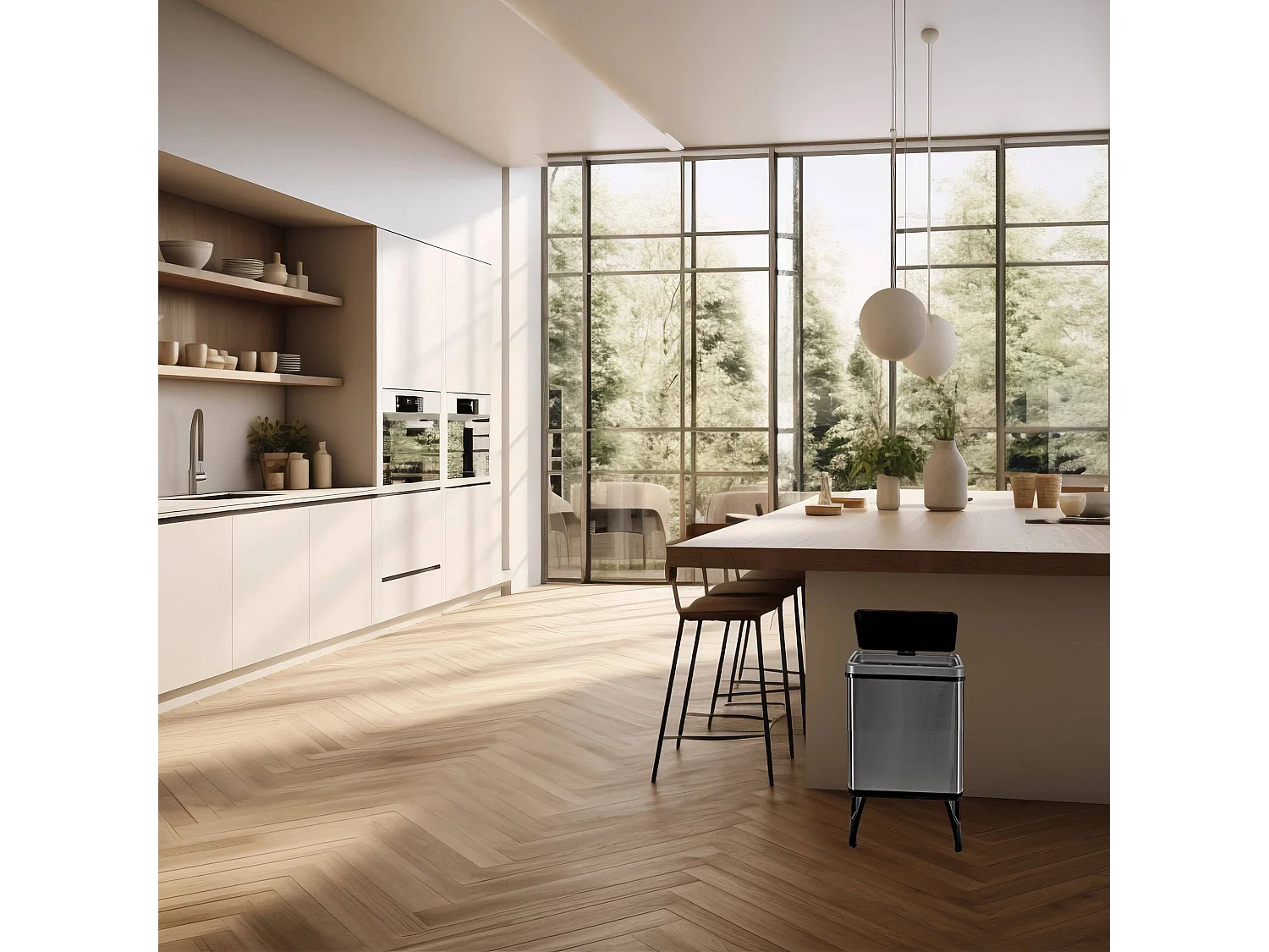 WELL HOME - Poubelle de Recyclage Intelligente à Ouverture Automatique et Contact Manuel 15L+15L 35,5x26x60cm Couleur Gris