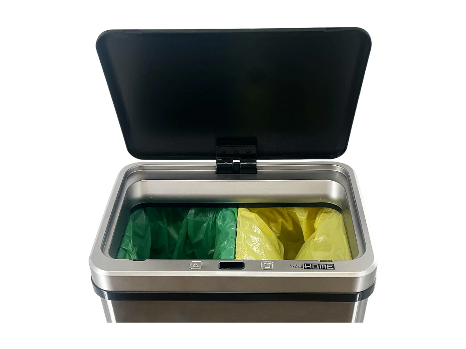 WELL HOME - Poubelle de Recyclage Intelligente à Ouverture Automatique et Contact Manuel 15L+15L 35,5x26x60cm Couleur Gris