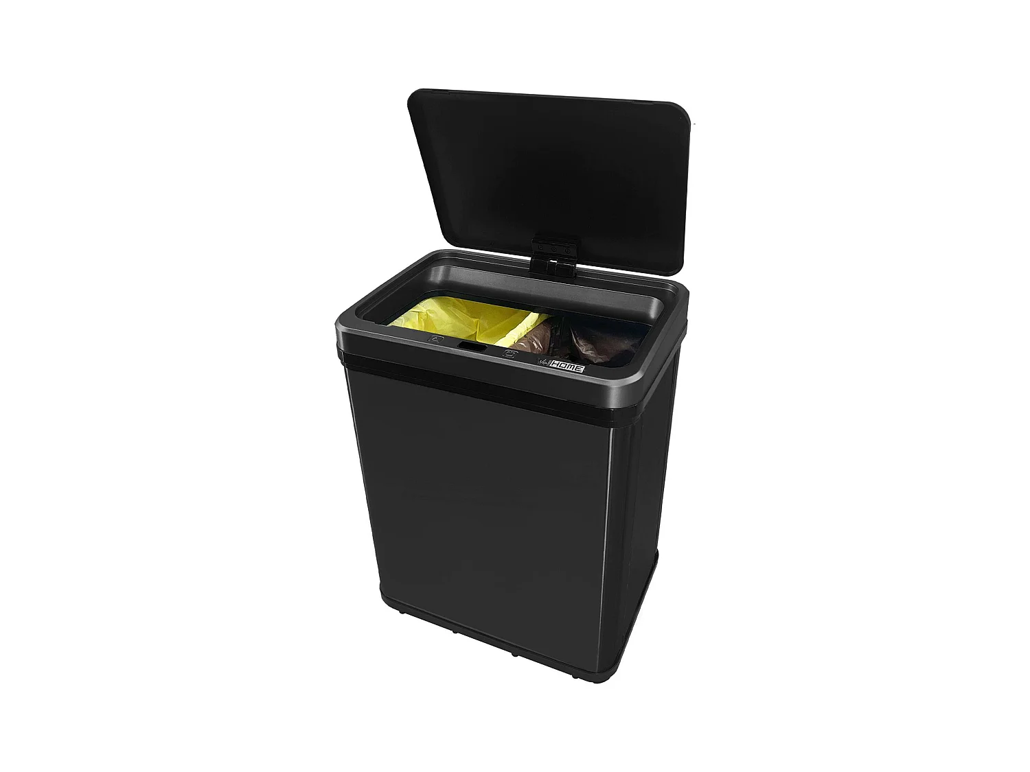 WELL HOME - Poubelle Intelligente sans Pieds pour Recyclage avec ouverture automatique et contact manuel 15L+15L 35,5x26x60cm Couleur Noir
