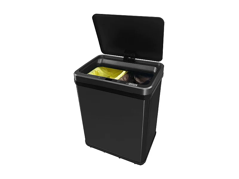 WELL HOME - Poubelle Intelligente sans Pieds pour Recyclage avec ouverture automatique et contact manuel 15L+15L 35,5x26x60cm Couleur Noir
