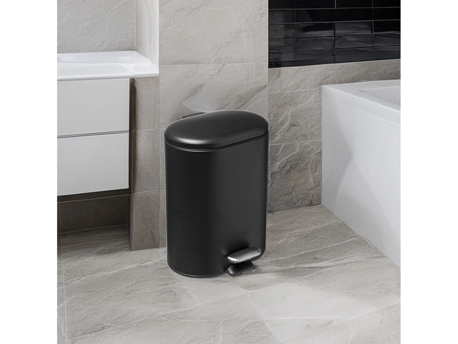 WELL HOME - Seau à pédale inox Siliflex 6 L noir