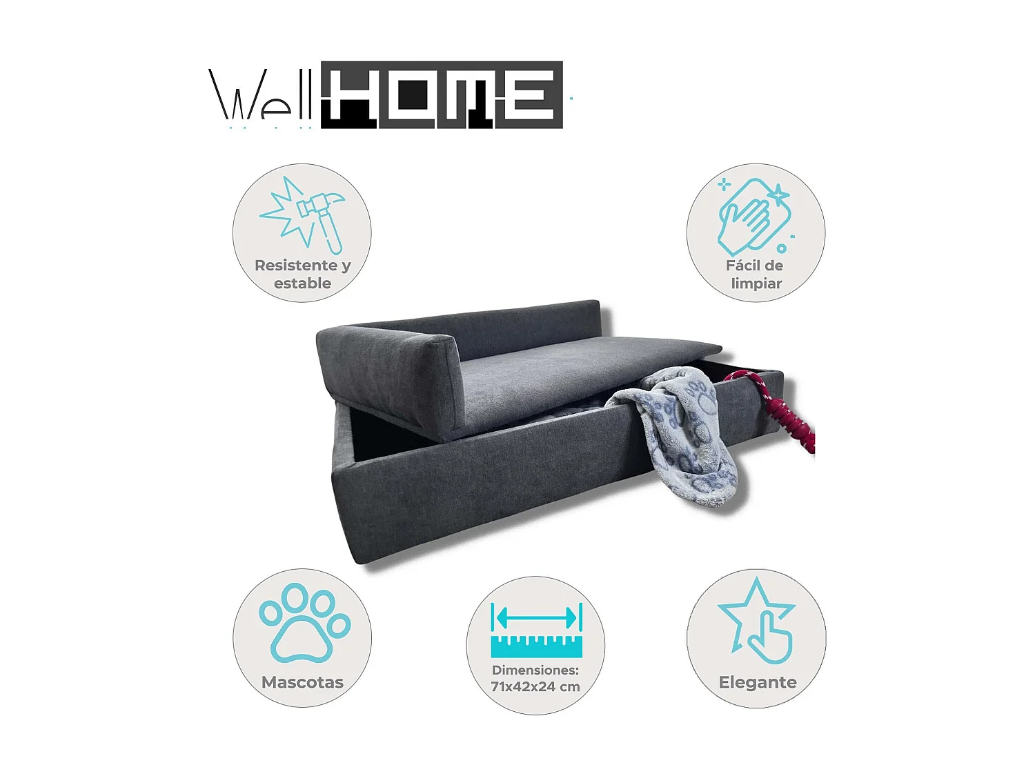 Canapé-lit Well Home avec canapé pour animaux de compagnie avec tissu spécial et base rembourrée Couleur Gris