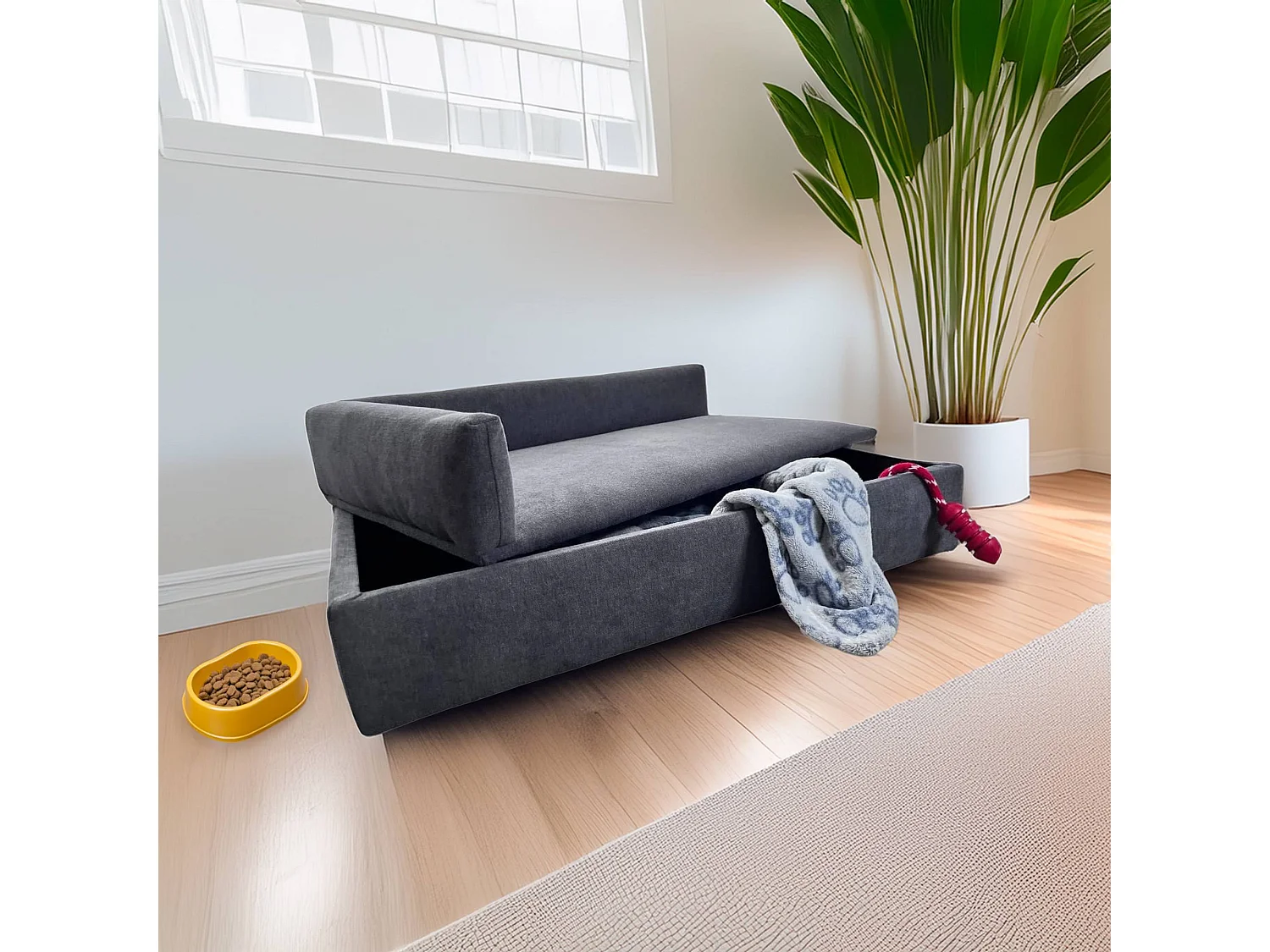 Canapé-lit Well Home avec canapé pour animaux de compagnie avec tissu spécial et base rembourrée Couleur Gris