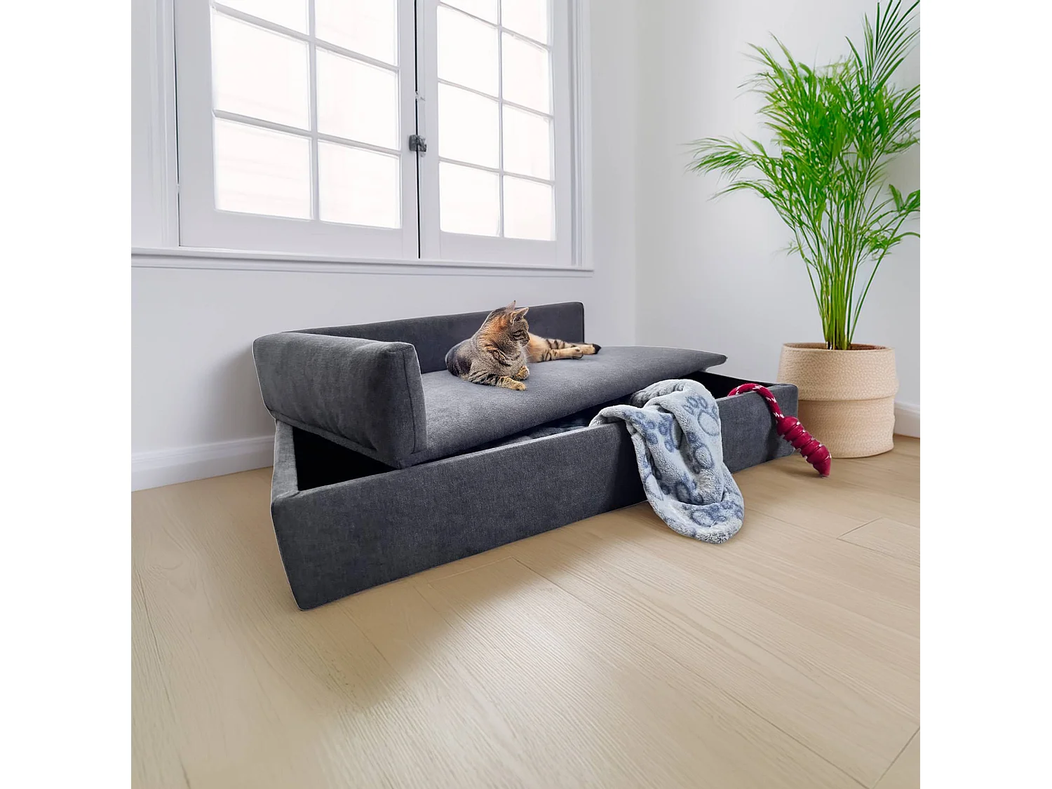 Canapé-lit Well Home avec canapé pour animaux de compagnie avec tissu spécial et base rembourrée Couleur Gris