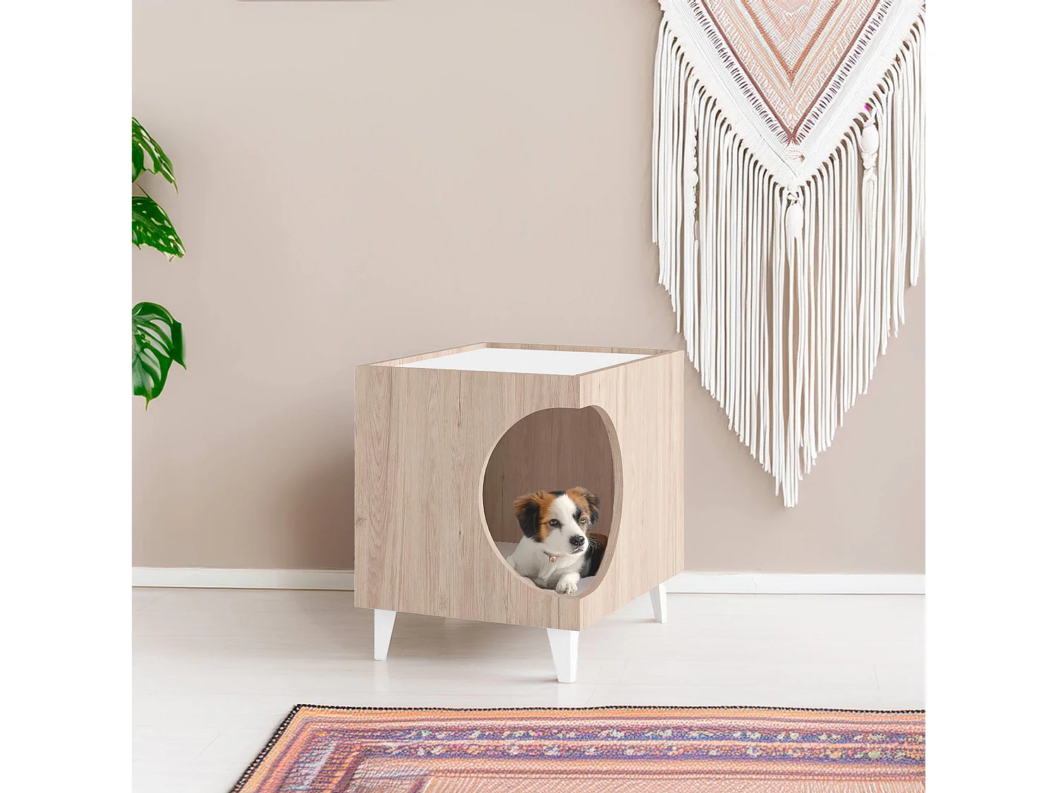 Well Home Table avec trou pour animaux de compagnie en couleur bois 50x40x40cm