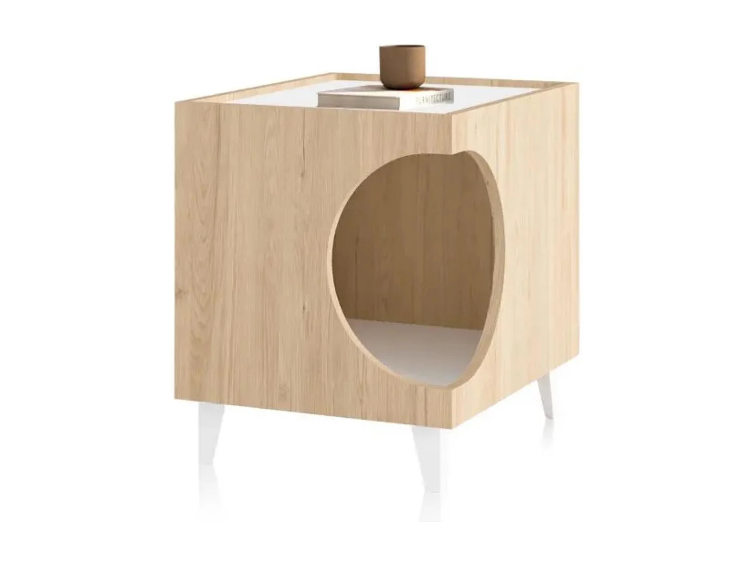 Well Home Table avec trou pour animaux de compagnie en couleur bois 50x40x40cm