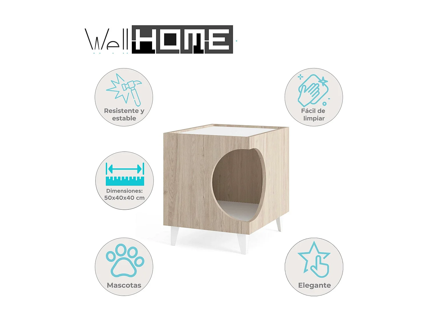 Well Home Table avec trou pour animaux de compagnie en couleur bois 50x40x40cm