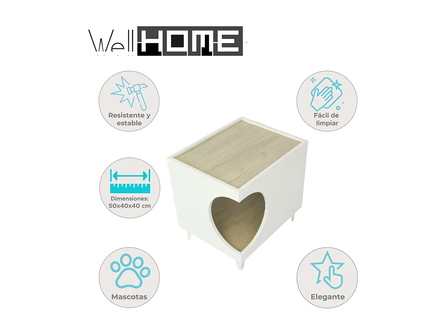 Table Well Home avec trou pour animaux de compagnie en blanc 50x40x40cm