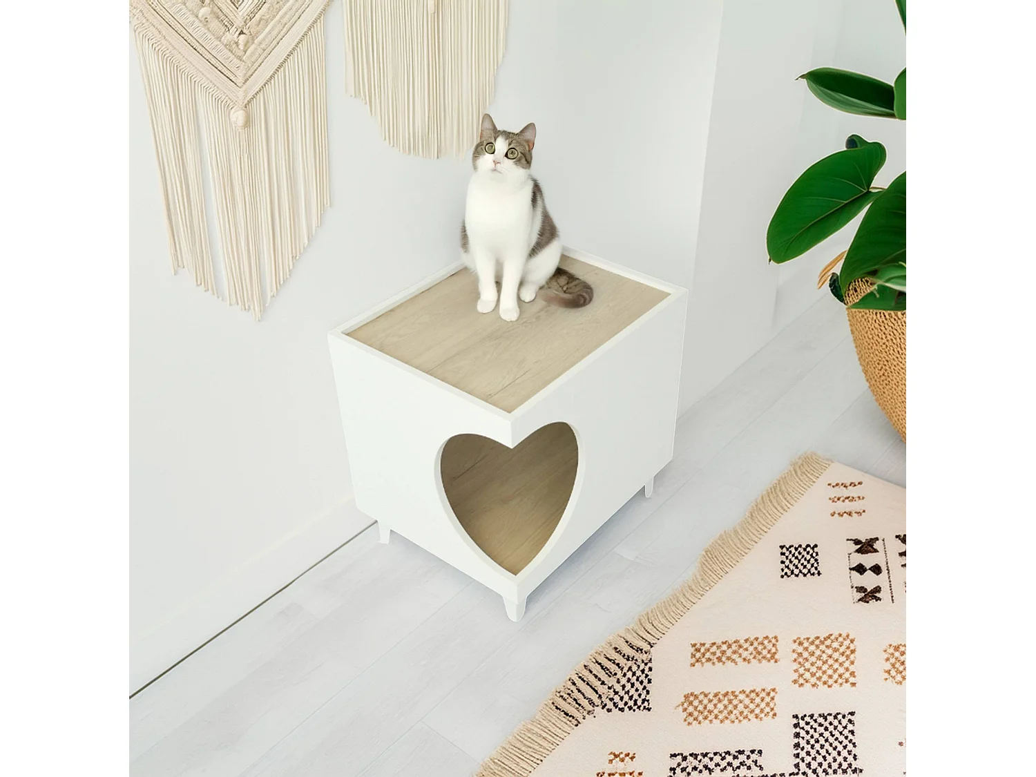 Table Well Home avec trou pour animaux de compagnie en blanc 50x40x40cm