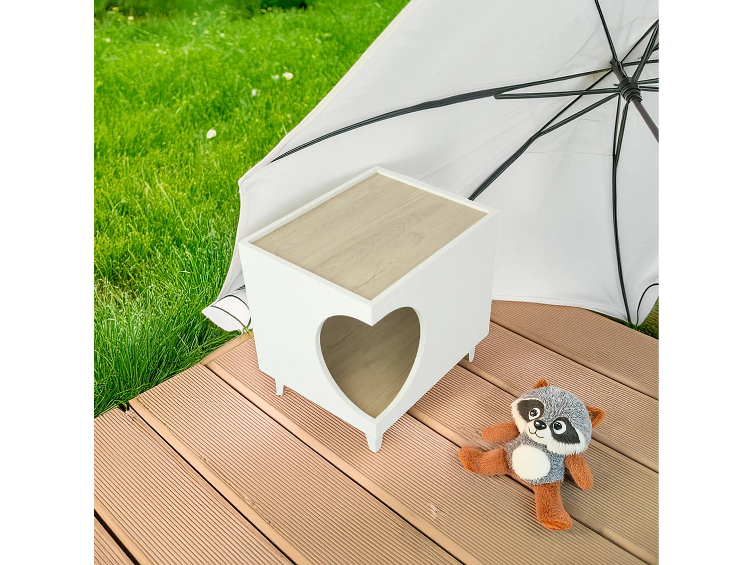 Table Well Home avec trou pour animaux de compagnie en blanc 50x40x40cm