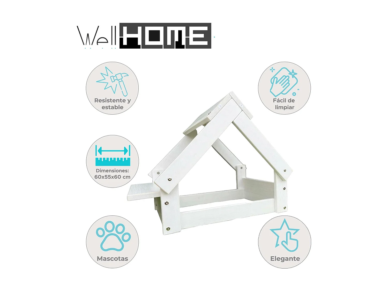 Niche d'intérieur Well Home, structure en bois avec support de gamelle, blanc
