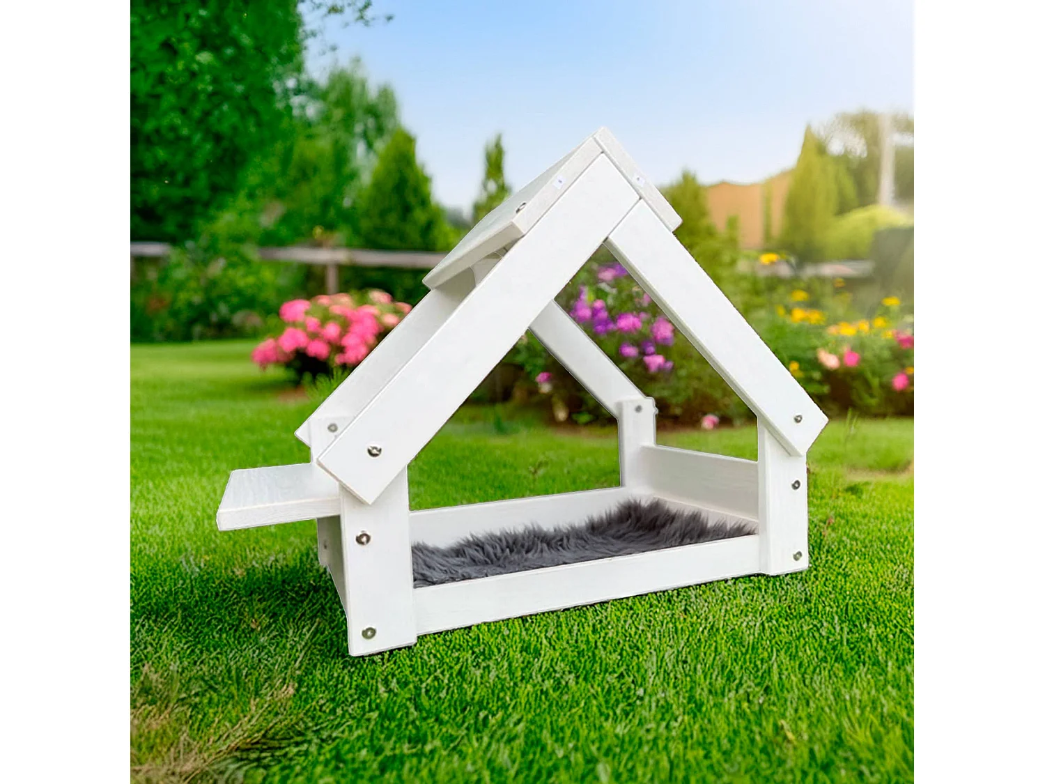 Niche d'intérieur Well Home, structure en bois avec support de gamelle, blanc