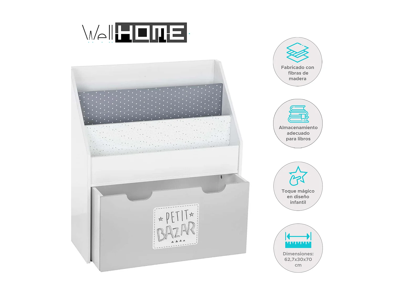 WELL HOME - Etagère avec conteneur et roulettes gris