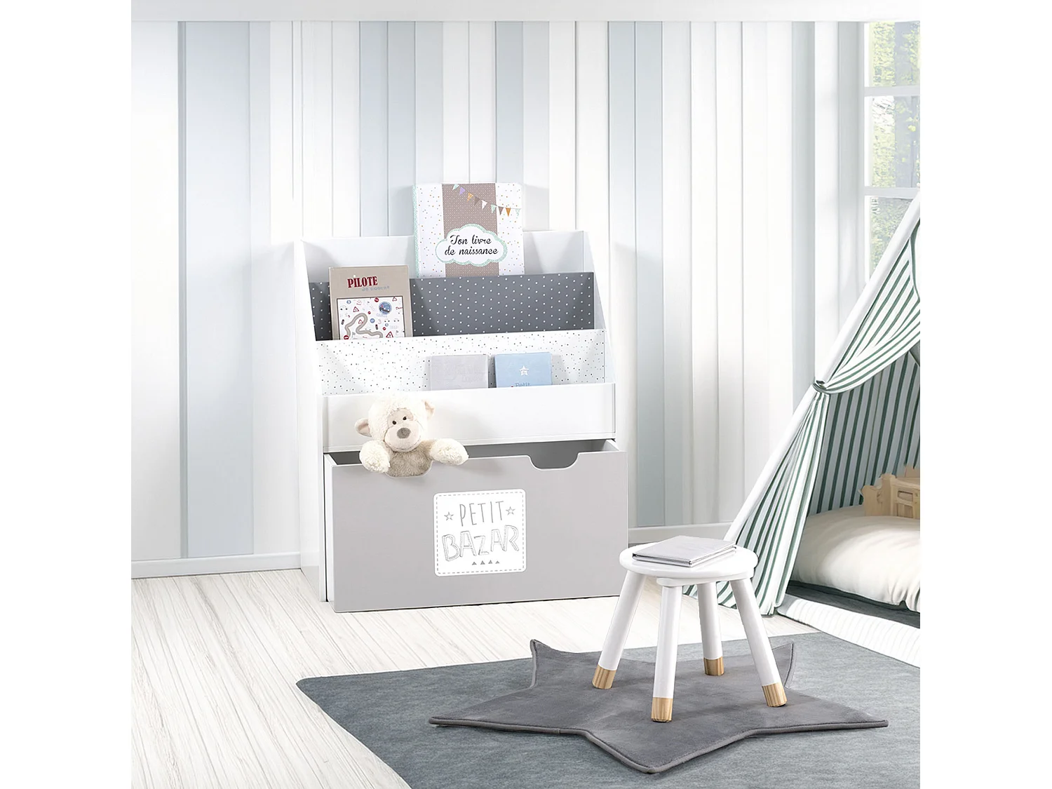 WELL HOME - Etagère avec conteneur et roulettes gris