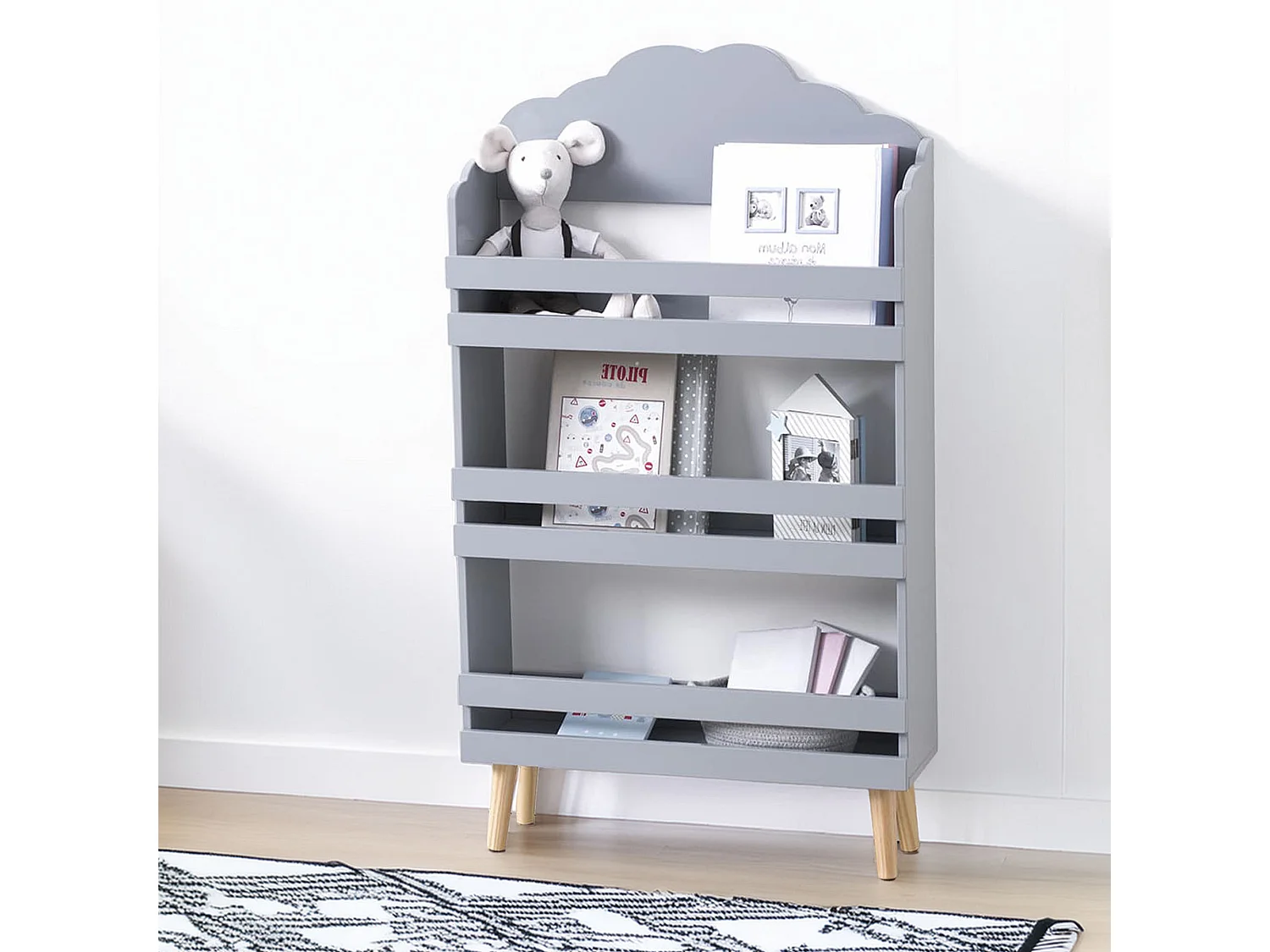 WELL HOME - Bibliothèque enfant 3 étagères gris