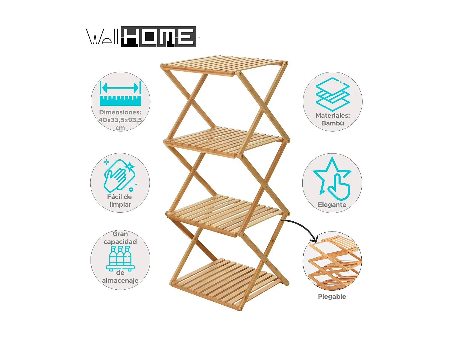 Etagère de rangement Well Home avec 4 étagères en Bambou H.93,5cm