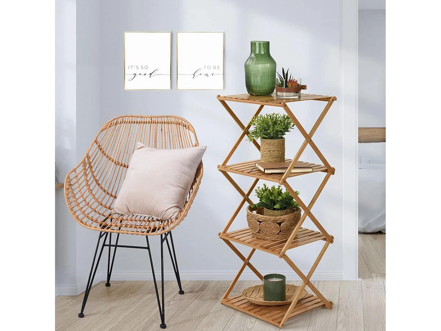 Etagère de rangement Well Home avec 4 étagères en Bambou H.93,5cm