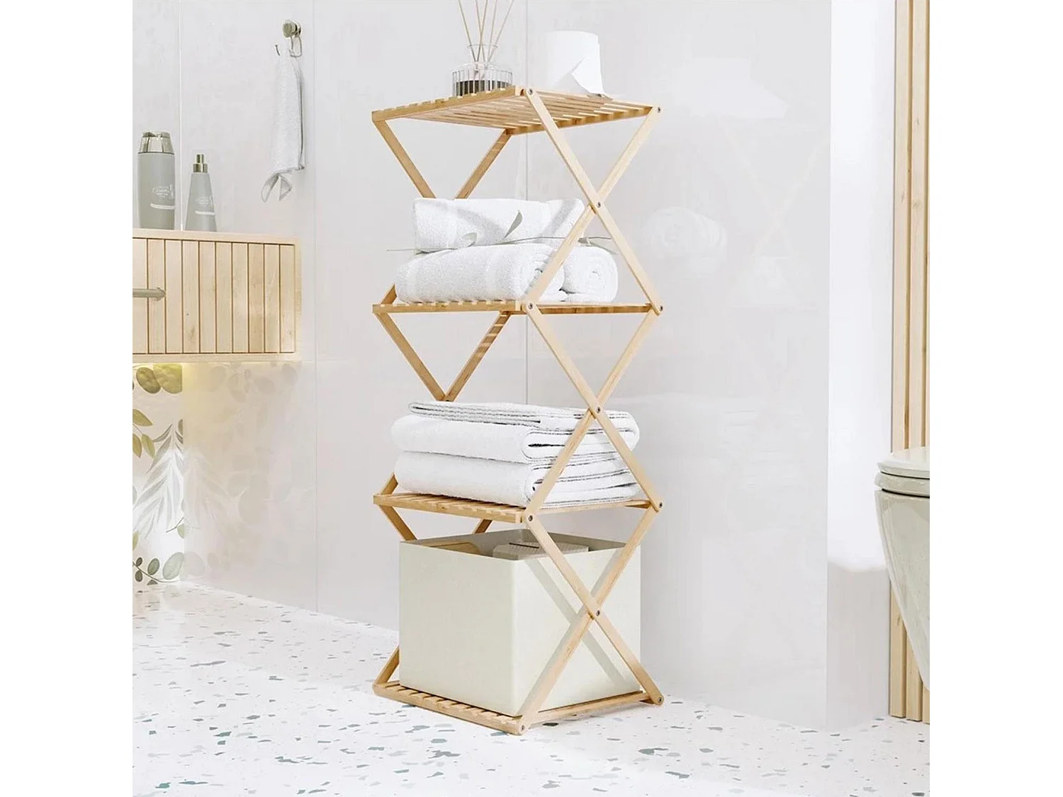 Etagère de rangement Well Home avec 4 étagères en Bambou H.93,5cm