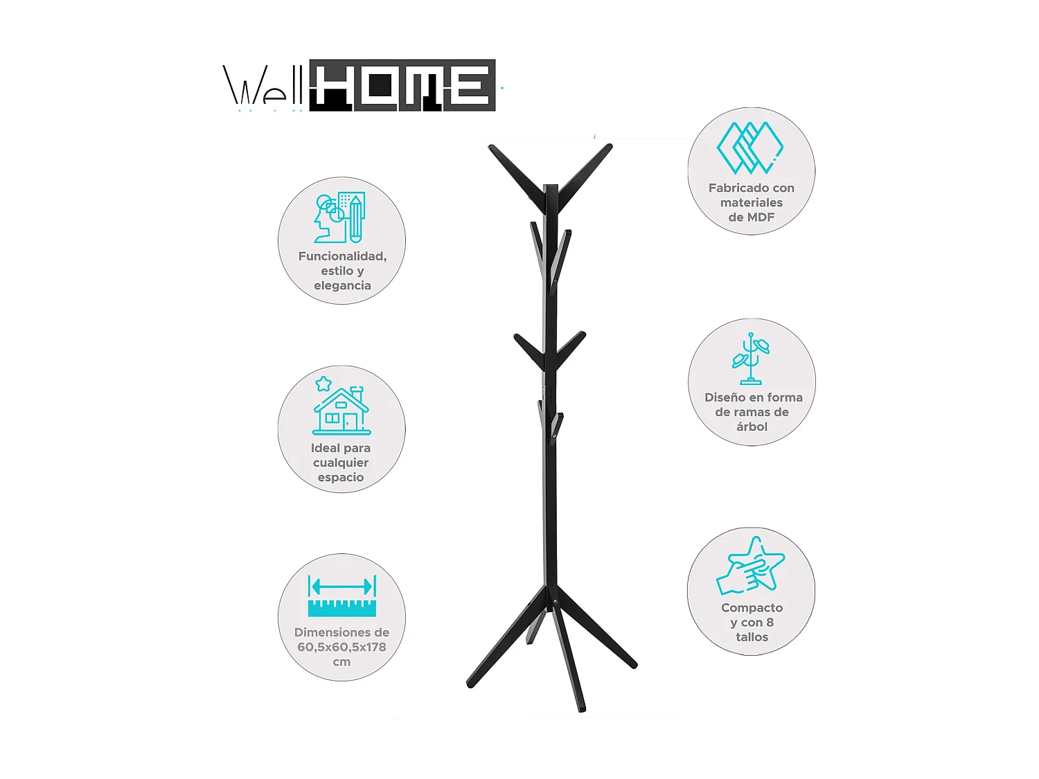 WELL HOME - Portemanteau en bois 8 tiges