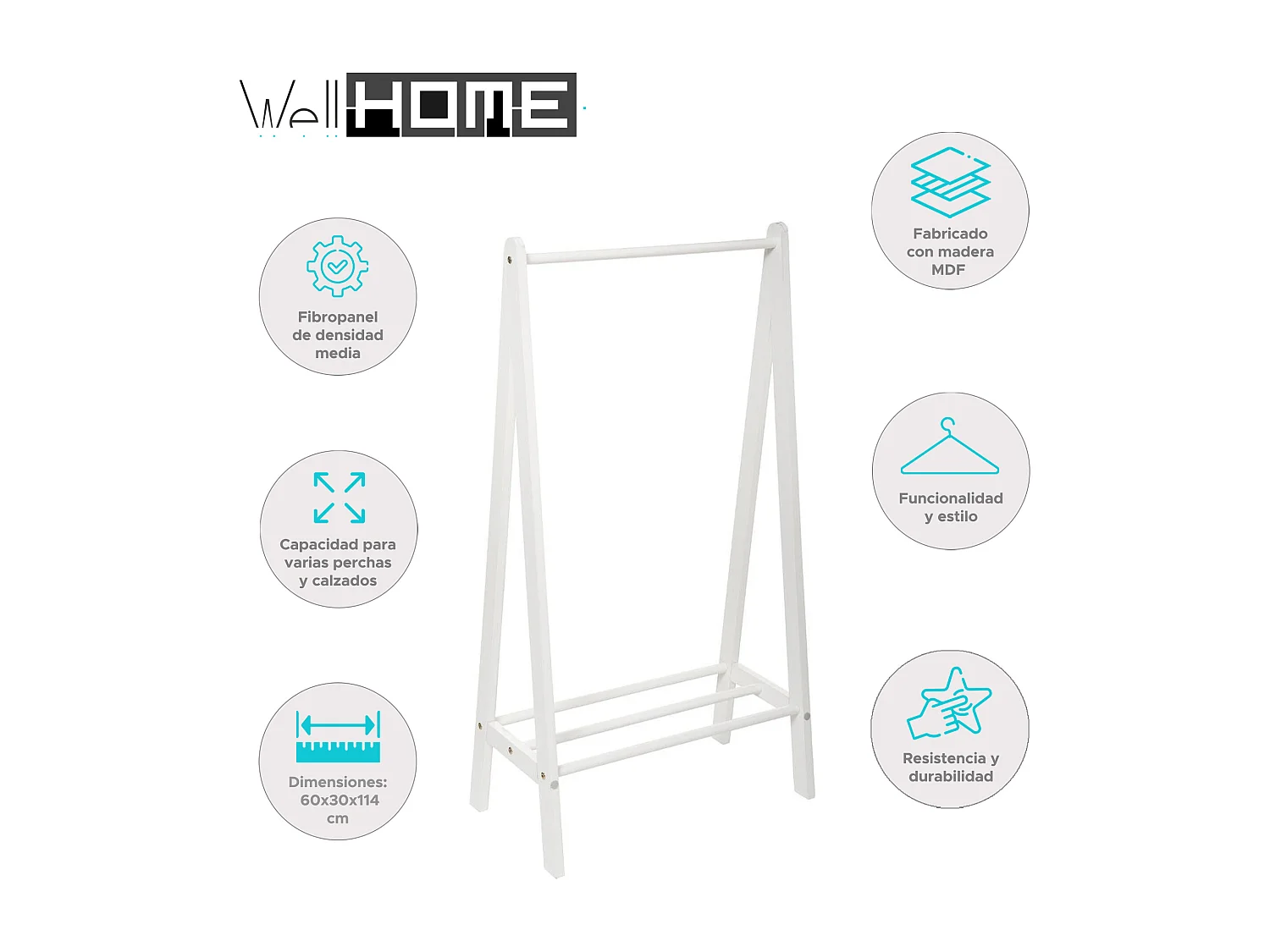 WELL HOME - Porte-manteau enfant en bois blanc